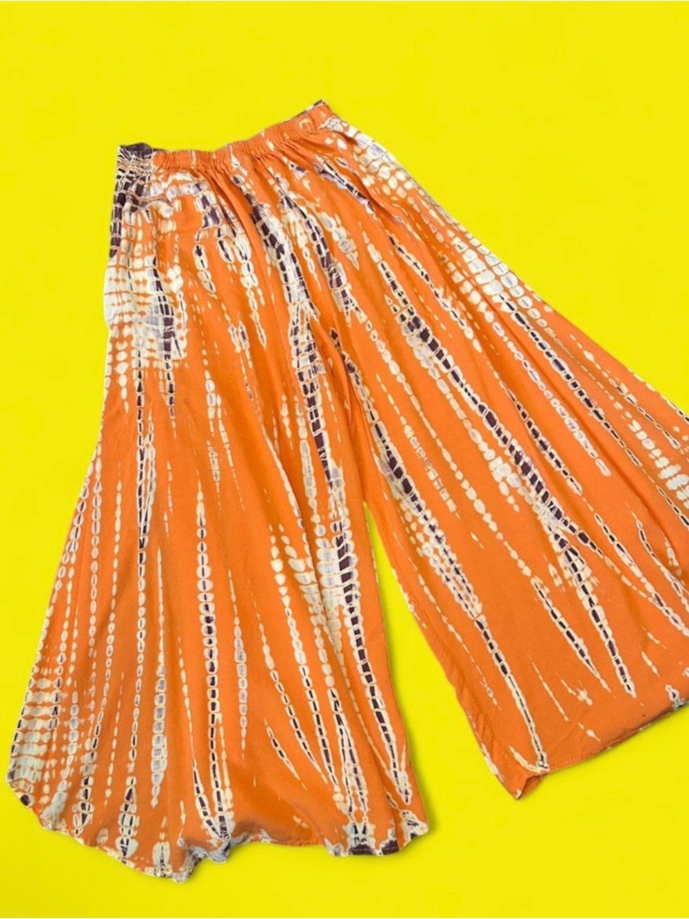 Vintage 90’s bright orange and purple-ish tie-dye high rise super wide leg pants